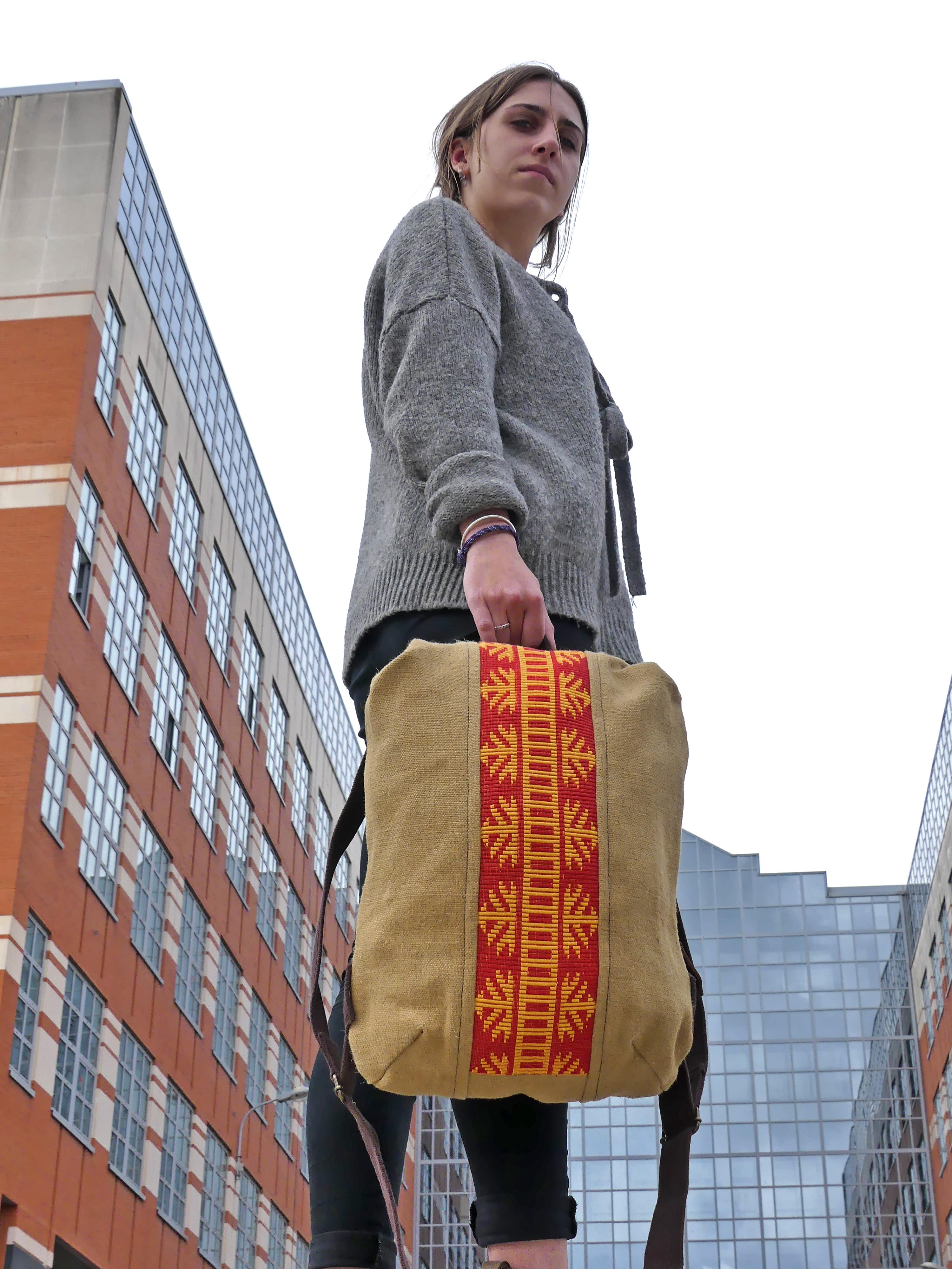 Sac à dos 100% végétal Bhallot - bande large rouge 3
