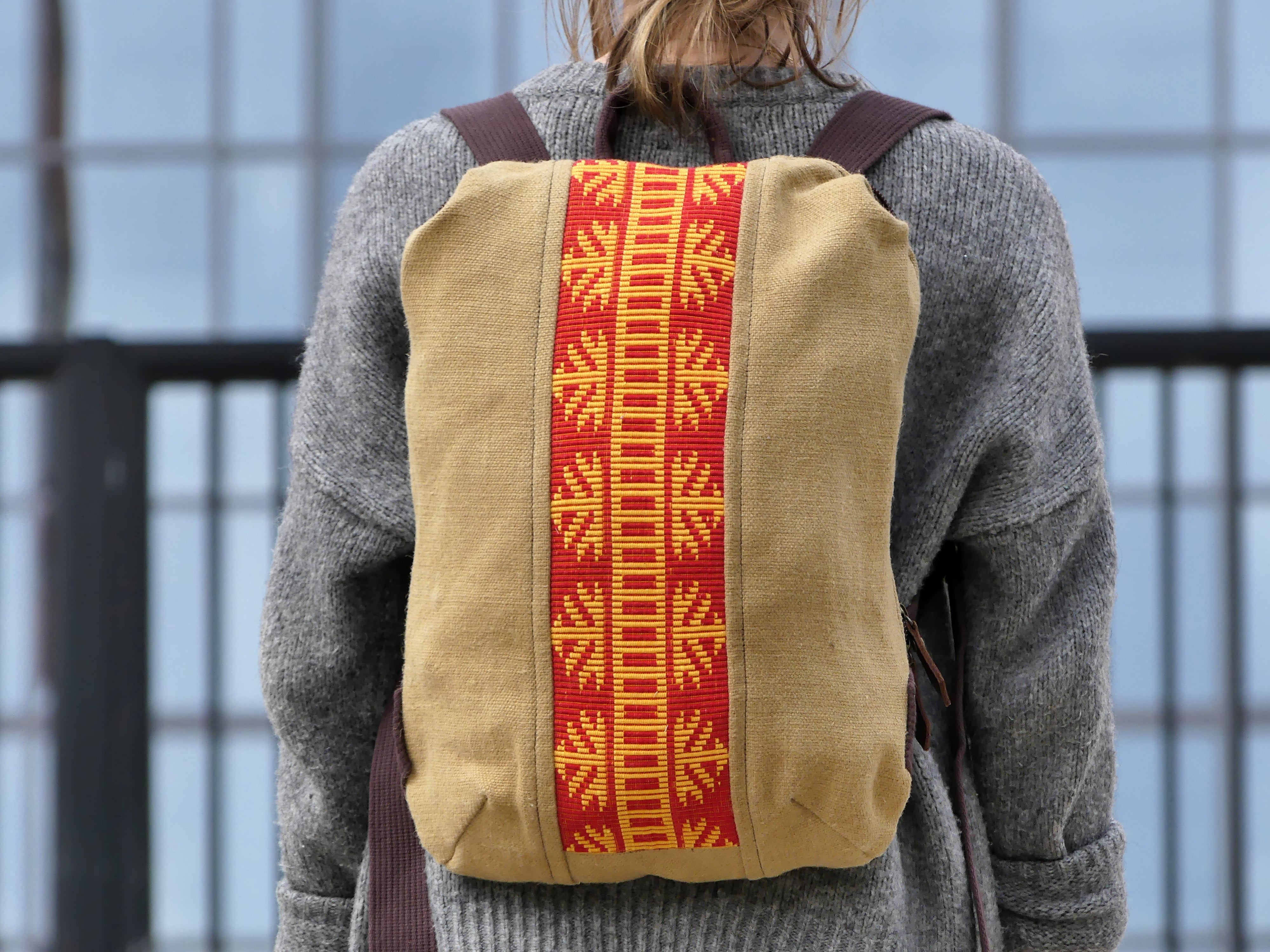 Sac à dos 100% végétal Bhallot - bande large rouge